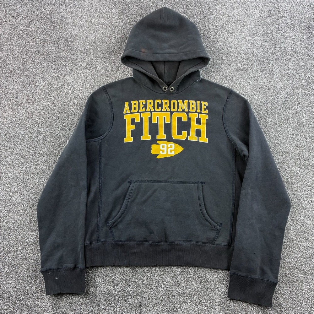 Abercrombie & Fitch Hoodie Mens M Black Cotton Collegiate Heavyweight Pullover